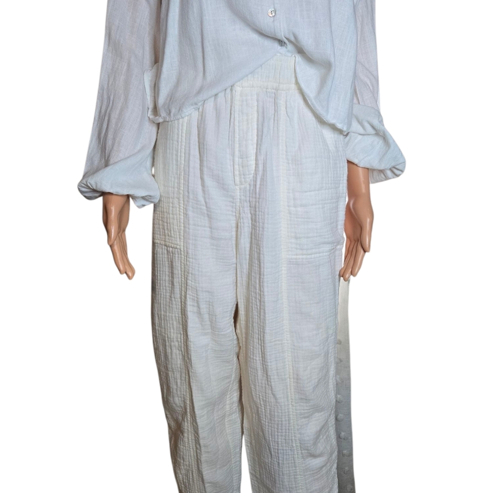 Madewell Petite Lightspun Pull-On Balloon Pants Ivory Color  S 100% Cotton.